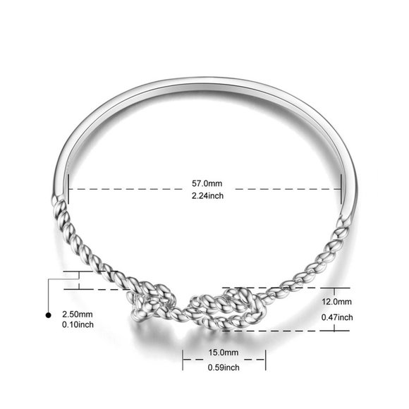 925 Sterling Silver cuff bangle bracelet rope knot - Picture 3 of 5